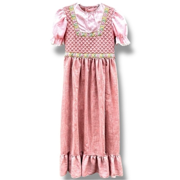 Cinderella Other - VTG 70s Cinderella Puff Sleeve Waist Tie Pink Long Maxi Dress Up Dress Sz 10